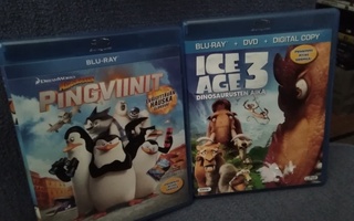 2  Leffaa:  Madagascarin pingviinit  + ICE AGE 3 (Blu-ray)