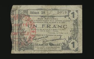 Ranska 1 Franc, Fourmies 8.5.1916 G