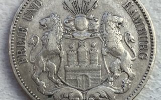 Saksa Hamburg 5 Mark 1876 J, hopea