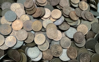 5 penniä 1963-1977 kuparia (kiloittain/385kpl)