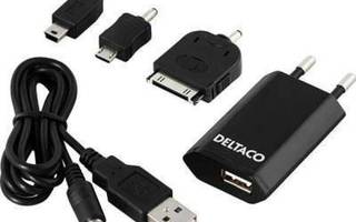 Deltaco USB Laturi Sarja, USB A, Micro-B, Mini-B ja telakka