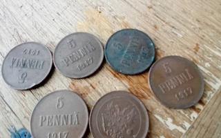 6x 5 penniä 1917 siirtymäkausi