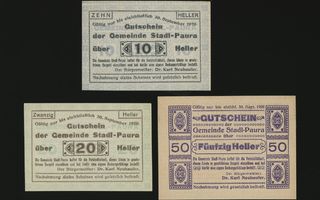 Itävalta Notgeld 10, 20, 50 Heller, Stadt-Paura 1920