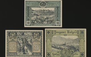 Itävalta Notgeld 10, 20, 50 Heller, St. Johann 1920