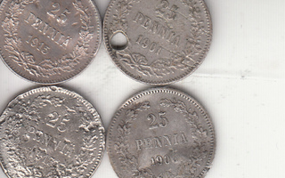 25 p  1906,1913,1901,1915 silver vja kl 2