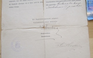 Todistus Vapautus Asepalveluksesta 1898 Viipuri Sortavala