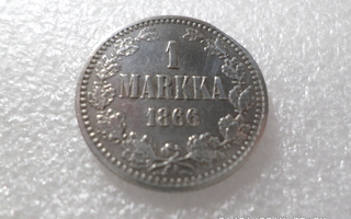 1 mk 1866  hopeaa   kulkenut  , tasaisesti  hieman kulunut