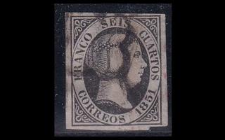 Espanja 6w o Isabella II 6 C normaali pap. (1851)