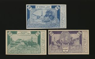 Itävalta Notgeld 20, 30, 50 Heller, St. Georgen 1920