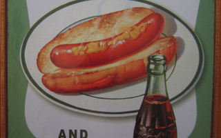 Hot dog! and Coca Cola (retro) - Metallinen taulu 20x30cm
