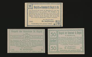 Itävalta Notgeld 10, 20, 50 Heller, Sankt Aegidi 1920