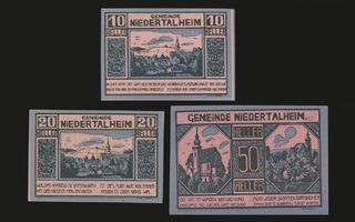 Itävalta Notgeld 10, 20, 50 Heller, Niedertalheim 1920