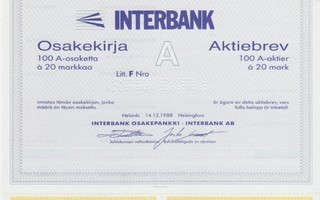 OKK 1988 Interbank Oy spec, Helsinki pörssi osakek.