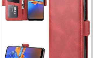 Moto E6 Plus - Punainen laadukas lompakko-suojakuori #25838