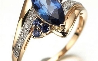 60 .. 14k Gold Duble Blue Sapphire Crystal .. Sormus