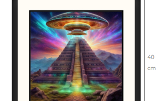 UFO ja muinainen temppeli taulu 40 cm x 40 cm kehyksineen