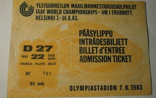 Helsinki, Yleisurheilun MM-kisat 1983 pääsylippu 7.8.1983