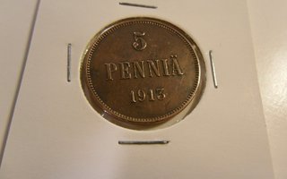5 penniä   kupari  1913  Kl 6-7  Rahakehyksessä  Nikolai II
