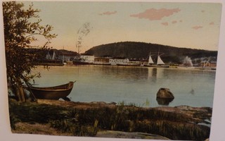 Kuopio, laivoja satamassa, värikortti kulkenut 1913