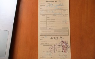 1947 Loviisan Rautatie; Lahti - Orimattila pakettikortti