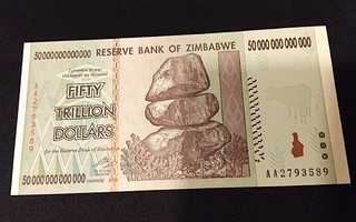 50 Triljoonaa Dollaria Zimbabwe Unc