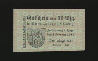 Saksa Notgeld 50 Pfennig, Falkenburg 1.2.1917