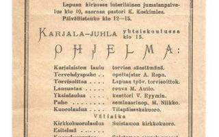 KARJALA-JUHLA LAPUA 1945 - ohjelma + pääsylippu -