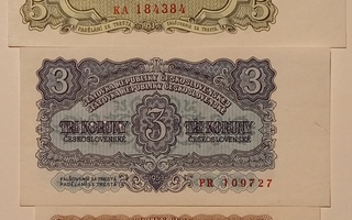 Tsekkoslovakia 1, 3 & 5 koruna 1953