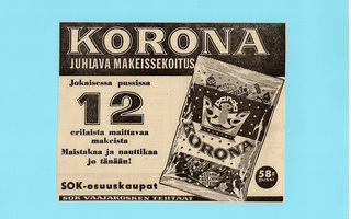 Korona-makeiset - 1965 lehtimainos A4 laminoitu