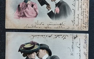 Mies tervehtii naista. Mies suutelee naista. 1905