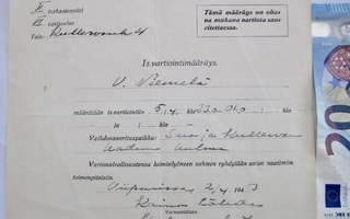 VANHA Ilmasuojelu Vartiointimääräys Viipuri 1943