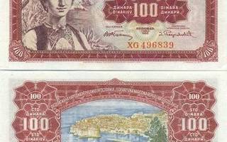 Jugoslavia 100 Dinara v.1955 (P-69) UNC harvinaisempi
