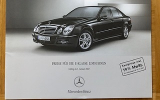Hinnasto ja lisävarusteet Mercedes W211 E-luokka 2007. Esite