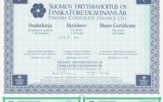1987 Suomen Yritysrahoitus Oy spec Helsinki pörss osakekirja