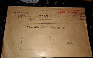 Kenttäposti 10.kpk/1019/kpk.1/2614/ Päällikkö 19.8.1943 PK12