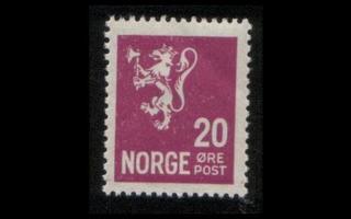 Norja 123 ** Käyttösarja leijona 20 öre lila (1926)