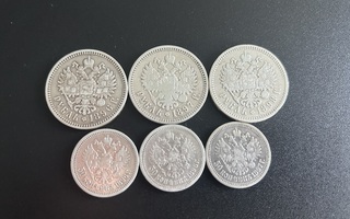 1 rupla 1896, 1897, 1898, 50 kop 1896 (2), 1897