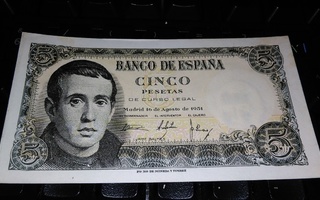 Espanja Spain 5 Pesetas 1951 aUNC