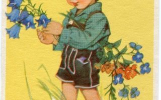 Lapsi - Poika ja kukat 1 - Kortti 1940-50-luvulta
