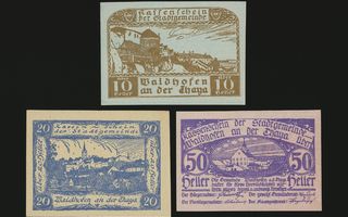 Itävalta Notgeld 10, 20, 50 Heller, Waidhofen 1920