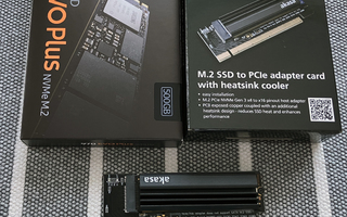 Samsung 970 EVO Plus 500GB SSD (takuu) + M.2-->PCIe adapteri