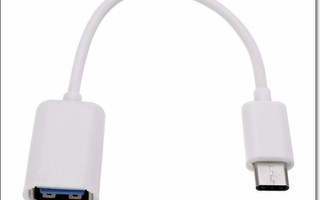 USB C uros - USB A naaras -kaapeli / OTG-sovitin / valkoinen