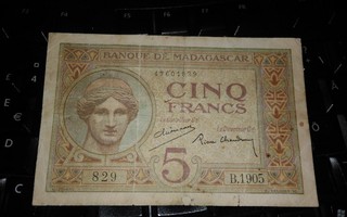 Madagascar 5 Francs ND VG+ P35