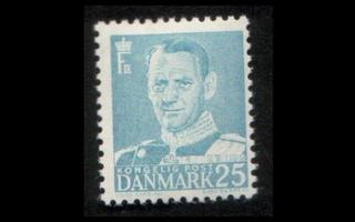 Tanska 333 ** Frederik IX 25 öre vaal.sininen (1952)