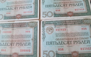 CCCP: neljä 50 ruplan joukkovelkakirjaa 1982