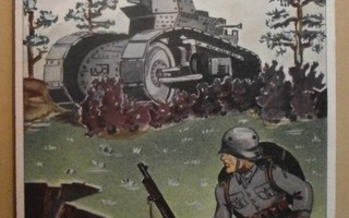 O. Salonen: Tankki ilmestyy maisemaan, sotilas pakenee, ei p