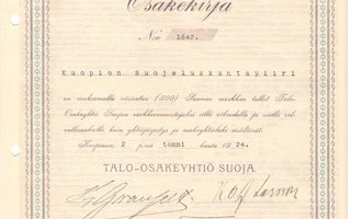 OKK osakekirja Talo Osakeyhtiö Suoja 1924 Suojeluskunta