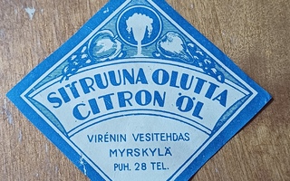 Sitruuna olutta Virenin vesitehdas Myrskylä etiketti.