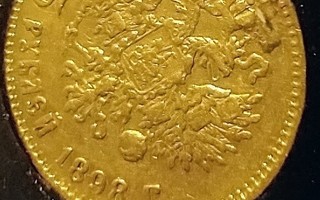 Venäjä 5 ruplaa 1898 900/1000 Au kultaa, 4,3 gr Nikolai II