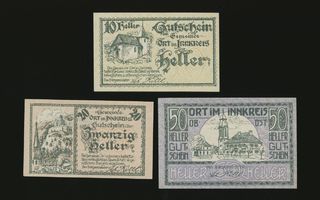 Itävalta Notgeld 10, 20, 50 Heller, Ort im Innkreis 1920